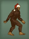 Bigfoot wearing Santa Claus