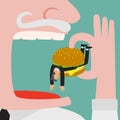 Bigger businessman eating businessman who get trapped by burger Royalty Free Stock Photo