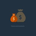 Bigger income, expenses inflation, compound interest growth, budget deficit icon Royalty Free Stock Photo