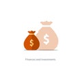 Bigger income, expenses inflation, compound interest growth, budget deficit icon Royalty Free Stock Photo