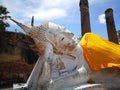 The bigger Reclining Buddha in Thailand Temples at `Ayutthaya` Province that Historical Attractions. Royalty Free Stock Photo