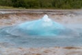 Biggest active geyser of Iceland, the moment before an impressive eruption, Strokkur