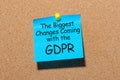 The Biggest changes coming with the General Data Protection Regulation or GDPR Compliance - text on pinned note Royalty Free Stock Photo