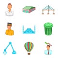 Biggest city icons set, cartoon style Royalty Free Stock Photo