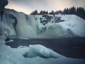 Biggest frozen swedish waterfall Tannforsen in winter time Royalty Free Stock Photo