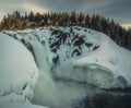 Biggest frozen swedish waterfall Tannforsen in winter time Royalty Free Stock Photo