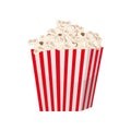 Biggest full red-and-white striped popcorn bucket isolated on white background. Royalty Free Stock Photo