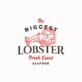 The Biggest Lobster Abstract Vector Sign, Symbol or Logo Template. Hand Drawn Crayfish or Lobster with Classy Retro