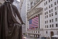 The New York Stock Exchange and Washington Status on Wall Street Royalty Free Stock Photo