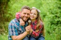 Biggest pollen allergy questions. Father little girl enjoy summertime. Keep allergies from ruining your life. Seasonal Royalty Free Stock Photo