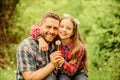 Biggest pollen allergy questions. Father little girl enjoy summertime. Keep allergies from ruining your life. Seasonal Royalty Free Stock Photo