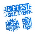 Biggest sale stamp set - biggest sale of the year, mega discounts and big deal stamp Royalty Free Stock Photo