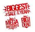 Biggest sale of the year stamp, mega discounts stamp, big deal stamp. Royalty Free Stock Photo