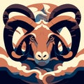 Bighorn sheep head. Horns of the ram. Vector illustration AI generated