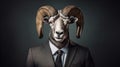 Bighorn sheep head portrait wearing suit on isolated background Royalty Free Stock Photo