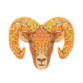 Bighorn Sheep or Ram Head Front View Pointillist Impressionist Pop Art Style