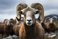 Bighorn sheeps commanding gaze captured in a powerful, close up portrait