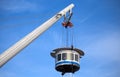 Bigo, Panoramic lift in Genoa ancient harbor, tourist attraction., Italy