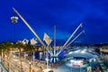 Bigo in port of Genoa at night, Italy. Royalty Free Stock Photo