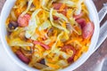 Bigos - stewed cabbage with carrots , smoked sausages and mushrooms, traditional dish of polish cuisine Royalty Free Stock Photo