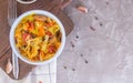 Bigos - stewed cabbage with carrots , smoked sausages and mushrooms, traditional dish of polish cuisine Royalty Free Stock Photo