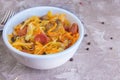 Bigos - stewed cabbage with carrots , smoked sausages and mushrooms, traditional dish of polish cuisine Royalty Free Stock Photo