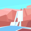 Low poly waterfall in rocks Royalty Free Stock Photo