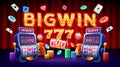 BigWin slots machine casino, jackpot fortune, win banner. Vector illustration Royalty Free Stock Photo