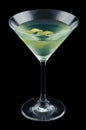 Bijou cocktail with lemon twist isolated on black background
