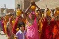 A crowd of Rajasthani women take part in a religious procession in Bikaner, India.