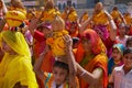 A crowd of Rajasthani women take part in a religious procession in Bikaner, India.
