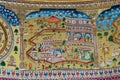 Detail of the mural paintings in the Laxmi Nath Hindu temple in Bikaner, India.
