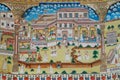 Detail of the mural paintings in the Laxmi Nath Hindu temple in Bikaner, India. Royalty Free Stock Photo