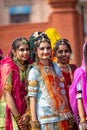 Young girls in traditional rajasthani dress in camel festival bikaner Royalty Free Stock Photo