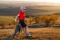 Bike adventure travel photo. Bike tourists ride on the countryside downhill. Royalty Free Stock Photo