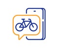 Bike app line icon. City bicycle transport sign. Vector