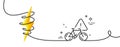 Bike attention line icon. City bicycle transport sign. Continuous line with curl. Vector