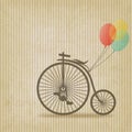 Bike with balloons retro striped background Royalty Free Stock Photo