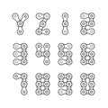 Bike or Bicycle Chain Monochrome Line Vector Font. Letters Y and Z and Numerals from 0 to 9 Royalty Free Stock Photo