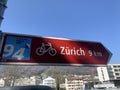 Cycle track to Zurich, Switzerland. Red sign.
