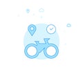 Bike or Bicycle Rental Flat Vector Illustration, Icon. Light Blue Monochrome Design. Editable Stroke Royalty Free Stock Photo