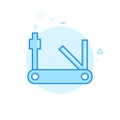 Bike or Bicycle Tools, Multitool Flat Vector Icon, Symbol, Pictogram, Sign. Blue Monochrome Design. Editable Stroke