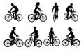 Bike and Bicyclist Silhouettes Set Royalty Free Stock Photo