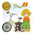 BIKE BOY Children Game Cartoon Vector Illustration Set Royalty Free Stock Photo