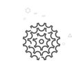 Bike Cassette, Gear Vector Line Icon, Symbol, Pictogram, Sign. Light Abstract Geometric Background. Editable Stroke