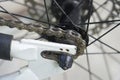 Bike chain on rear sprocket single speed, close-up Royalty Free Stock Photo