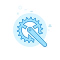 Bike or Bicycle Chainring Flat Vector Icon, Symbol, Pictogram, Sign. Blue Monochrome Design. Editable Stroke