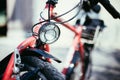 Bike in the city: Front picture of a city bike, blurred background