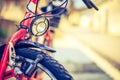 Bike in the city: Front picture of a city bike, blurred background