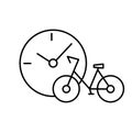 Bike and clock with minute and hour hand. The temporary period of using a public bicycle in the rental and sharing of transport. Royalty Free Stock Photo